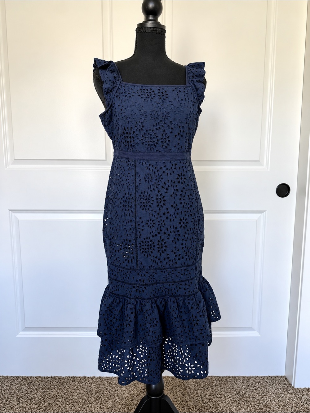 Banana Republic Navy Eyelet Ruffle Midi Dress